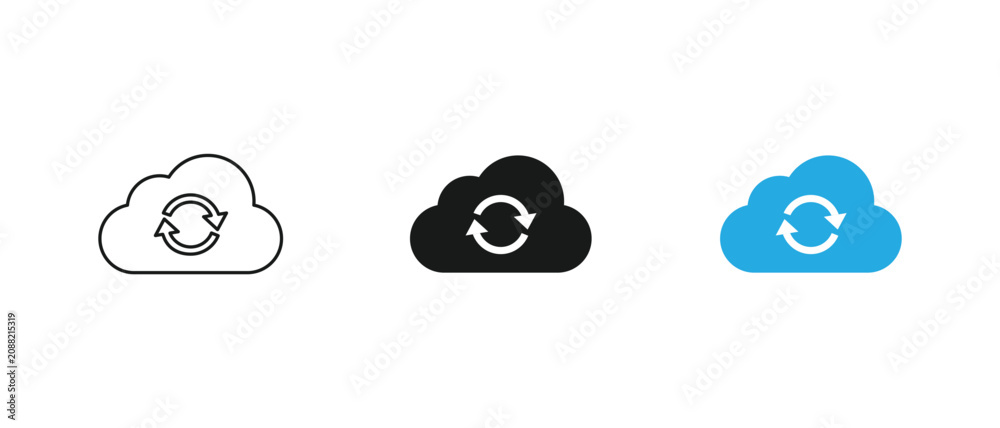 Obraz premium Cloud refresh icons, Sync storage symbols, Data update labels. vector illustration