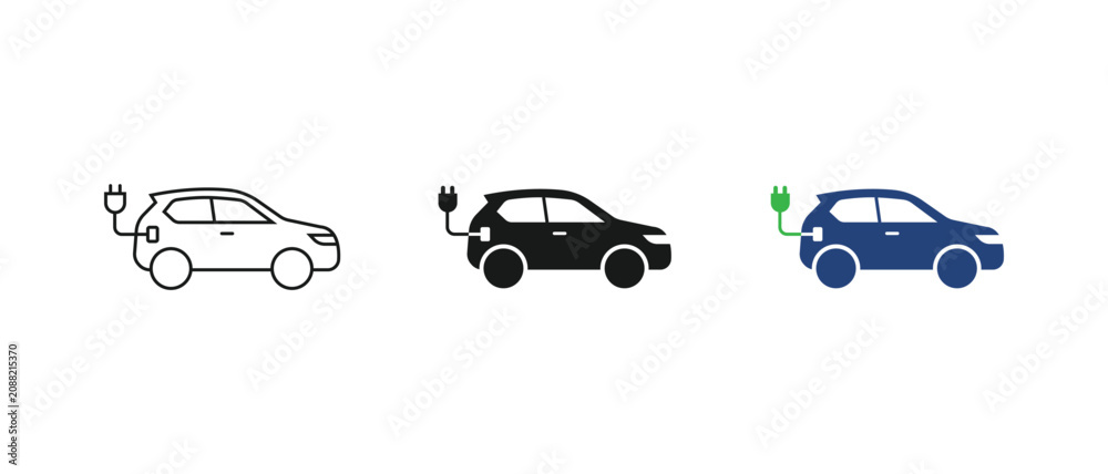 Fototapeta premium Electric car icons, EV vehicle symbols, Eco transport labels. vector illustration