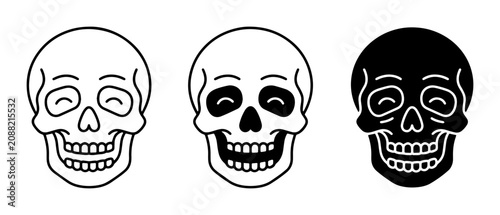 Εκτύπωση καμβά Three Stylized Skull Icons, Black and White, Simple Line Art, Graphic Elements f