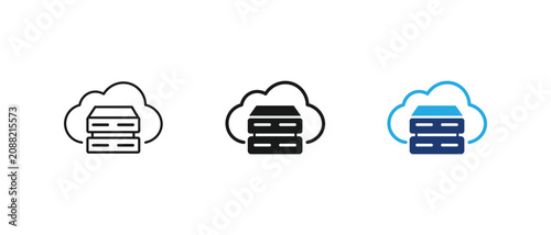 Foto Cloud server icons, Virtual database symbols, Hosting storage labels, Network computing graphic