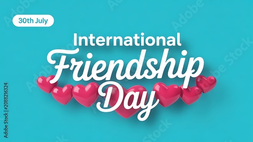 International friendship day greeting with hearts and turquoise background
