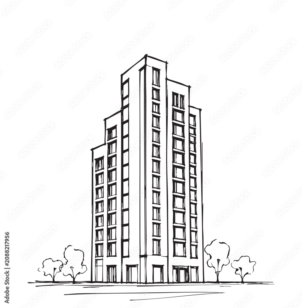 Fototapeta premium Abstract sketch high-rise building, doodles