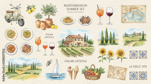 Quadro su tela Authentic Mediterranean Summer Lifestyle Scene in Rural Italian Countryside Feat