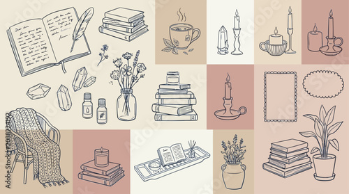 Fotografía Elegant Soft Bohemian Still Life Displaying Peaceful Evening Ritual Objects for