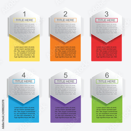 6 step Hexagon badge tab infographic. Number timeline. Business data chart, investment goal, marketing challenge, strategy presentation, achievement diagram. vector template