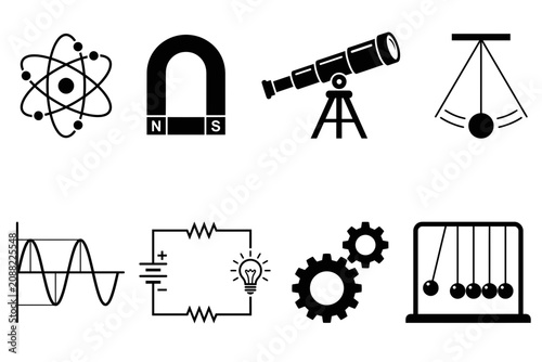 Canvas-taulu Physics science gravitation icons with atom magnet and pendulum