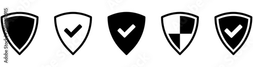 Shield check mark icon or security shield protection icon with tick symbol