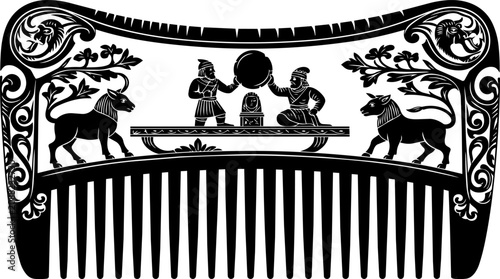 Fotografi Ancient sumerian scene on a decorative comb