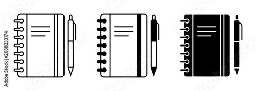 Принти на полотні Notebook and Pen Icons, Spiral Bound Journal and Writing Tool Vector Set