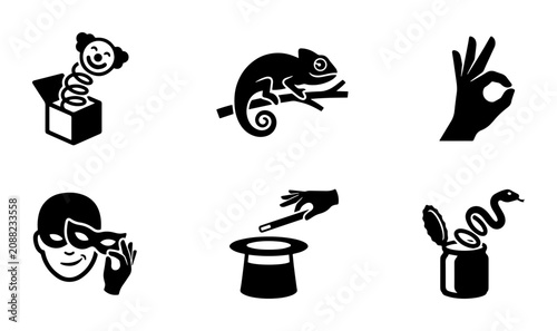 Canvas Print Magic Icons Set: Illusion, Surprise, Trick, Mystery, Performance, Entertainment
