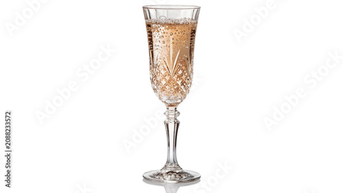 Canvastavla Ornate crystal glass filled with bubbling champagne isolated on transparent back