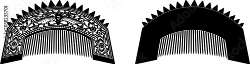Photos Antique hair combs black lacquer floral design detailed vector illustration