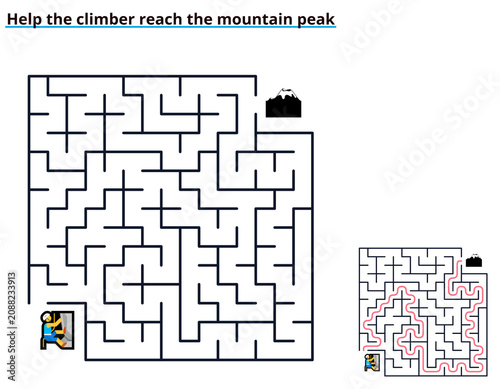 Climber reach the mountain peak maze printable worksheet