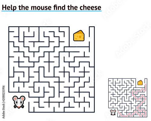 Mouse find the cheese maze printable educational worksheet