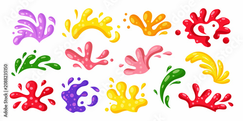 Colorful paint splashes and liquid shapes vector illustration set