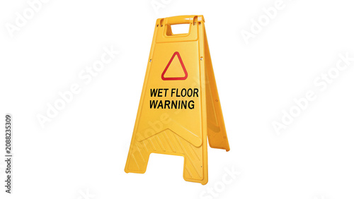 Φωτογραφία Yellow plastic caution wet floor sign hazard warning isolated on transparent bac