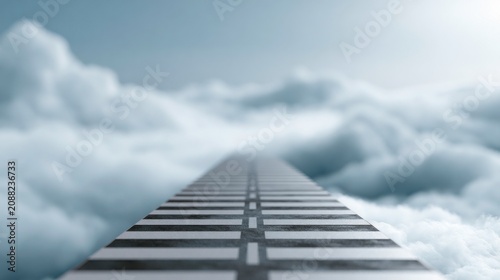 A surreal road extending into the sky, disappearing into soft, ethereal clouds. This image evokes a sense of infinite possibility and the journey ahead