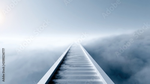 A long staircase ascends into a bright, cloudy sky, symbolizing a journey towards hope or a spiritual realm