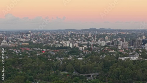 Brisbane CBD Skyline at Sunset Viewed Above Bushland Queensland Australia
