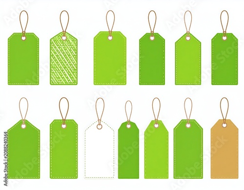 Colorful Blank Gift Tags Arranged in Rows on White Background