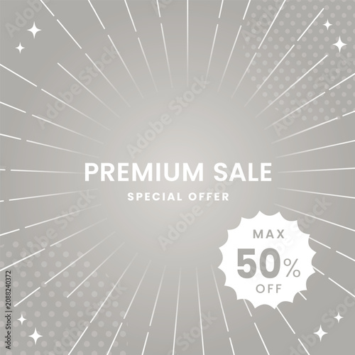Premium Sale Platinum Background with Radial Burst and Luxury Label プラチナの放射線プレミアムセール背景と高級ラベル