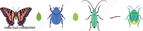Foto Insects and Bugs Vector Set Featuring Colorful Butterfly Blue Scarab Beetle Long