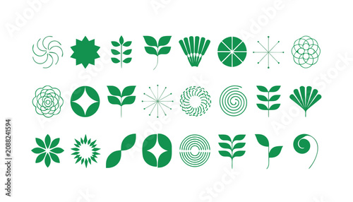 Obraz na plátně Vibrant green leaves icon pack highlighting ecology, wellness, growth, and natural resource concepts