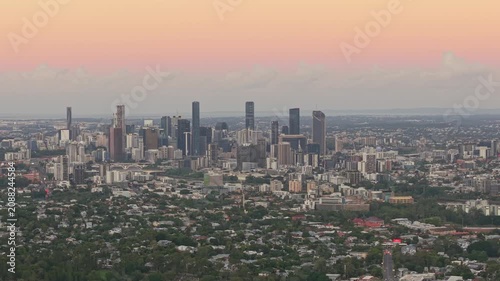 Brisbane CBD Skyline at Sunset Viewed Above Bushland Queensland Australia