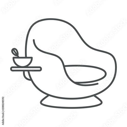 Minimalist modern armchair icon with thin line design on white background