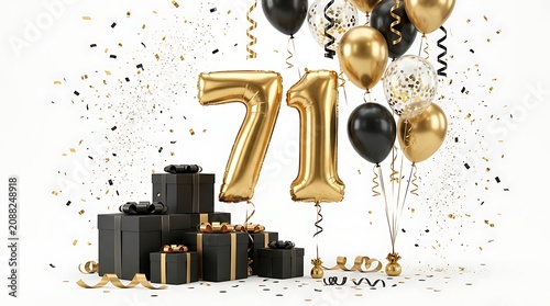 71st birthday celebration with black and gold decorations