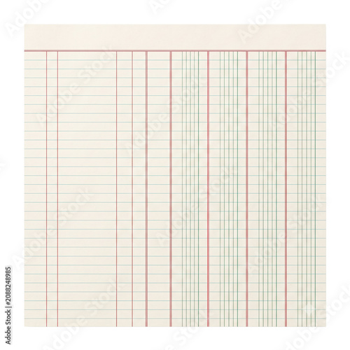 Bild auf Leinwand Vintage ledger paper sheet with columns