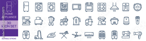 Home appliance icon set editable stroke