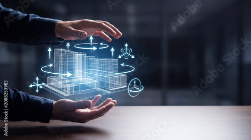 Abstract 3D Holographic Architecture and Spatial Design Visualization