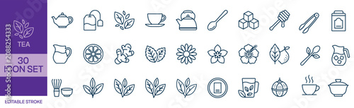 Konstfotografi Tea icon set 30 editable line icons for beverage and herbal infusion designs