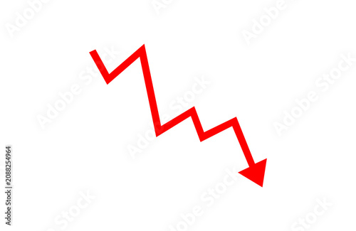 Schilderij op canvas Red downward zig zag trend arrow silhouette vector icon