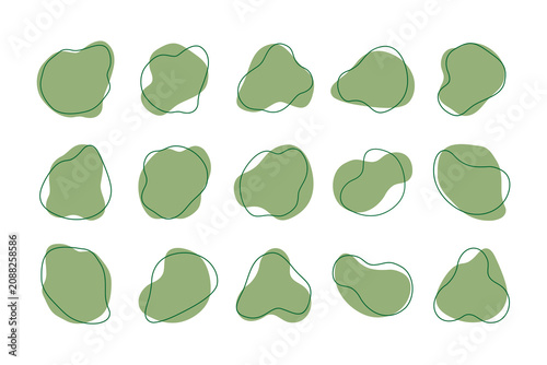Green Abstract modern liquid blob shapes flat style with line