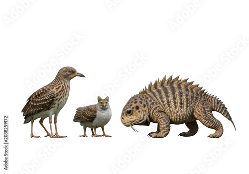 Chicken and rooster standing side by side