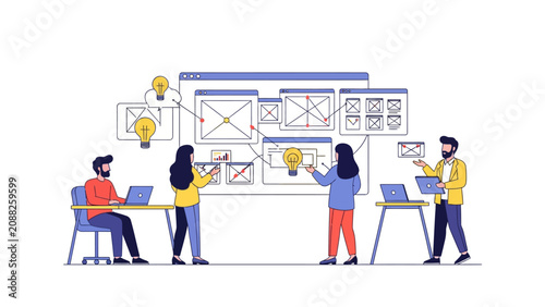 Team Collaborating on UI UX Website Wireframe and App Interface Design Development