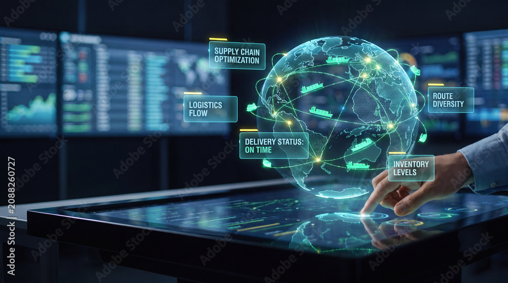Fototapeta premium Dynamic Supply Chain Management and Logistics Flow Data Visualization