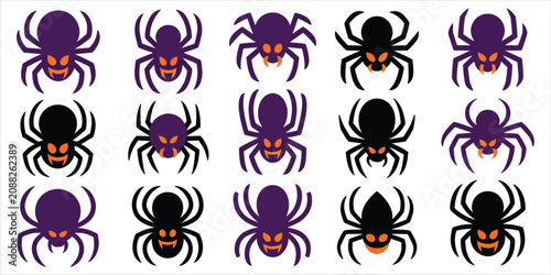 Canvastavla Group of stylized cartoon spiders in purple, black, and orange colors, featuring