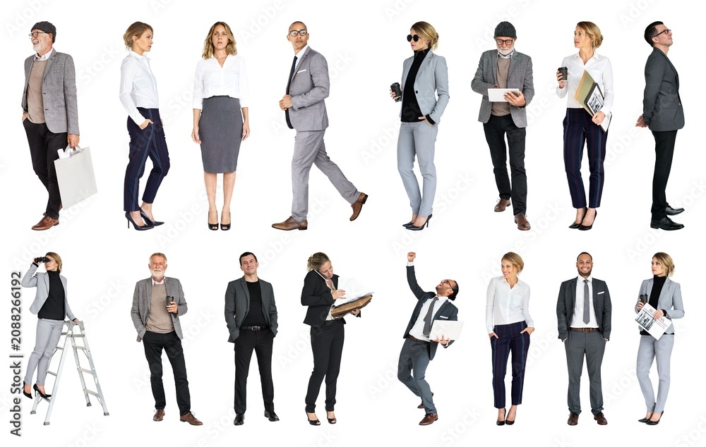 Obraz premium Diverse professionals in business attire element set isolated on white