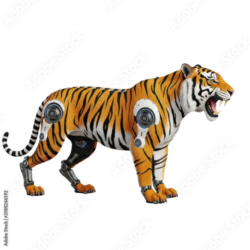 Tiger walking in natural setting with orange and black stripes
