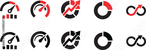 Business Growth Icons Vector Set (Color, black and white)