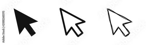 Photos Set of computer mouse cursor pointer icons in solid, outline and hand-drawn sket
