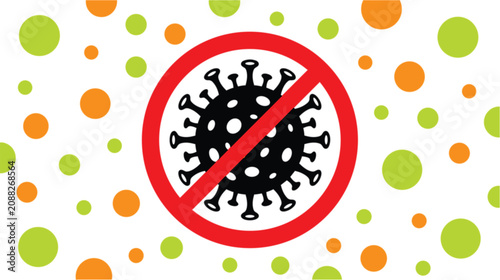 Photos Anti virus prohibition sign icon with a bacteria cell symbol crossed out in red