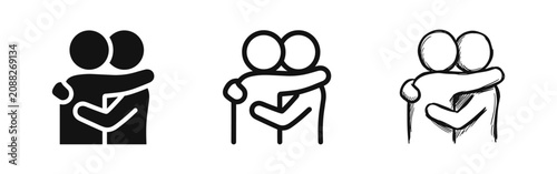 Obraz na plátně People hugging icon set in solid, outline, and sketch styles