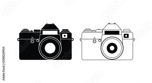 Tableau sur toile Vintage film camera silhouettes on a white background