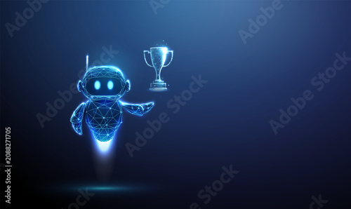 Canvastavla 3D blue robot holding golden trophy
