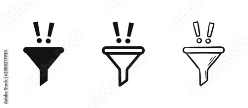 Cuadro en lienzo Set of filter icons with exclamation marks, data filtering or analysis symbols,