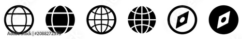 Foto Internet, Global Network and Compass Icon Set (Monochrome Globe and Navigation U